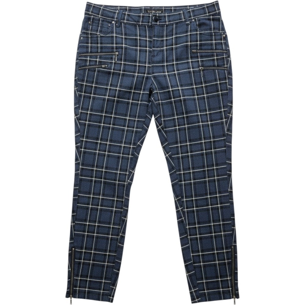 Torrid Size 20 Navy Windowpane Plaid Tapered Pants Stretch Zip Detail